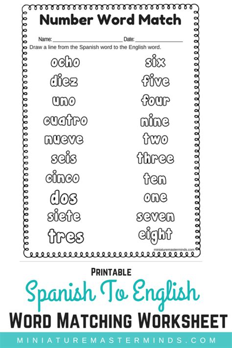 spanish to english words worksheets
